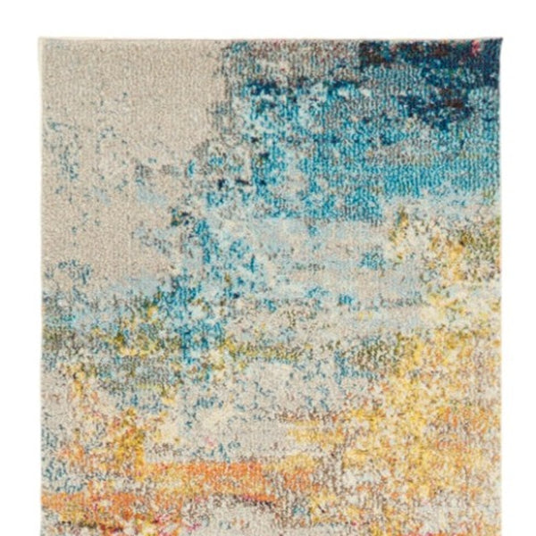 Homeroots 12' Runner Blue And Gray Abstract Power Loom Runner Rug  Polypropylene 521898