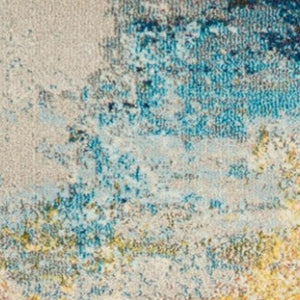 HomeRoots 12' Contemporary Blue and Gray Abstract Runner Rug - Durable, Low-Maintenance Floor Covering for Hallways 521898