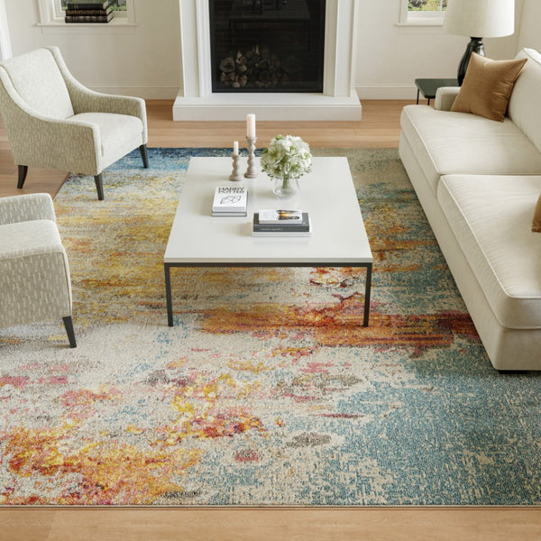 HomeRoots 12' Blue and Gray Abstract Power Loom Area Rug - Modern Design, Soft Comfort for Any Space 10' X 14' Rectangle 521899