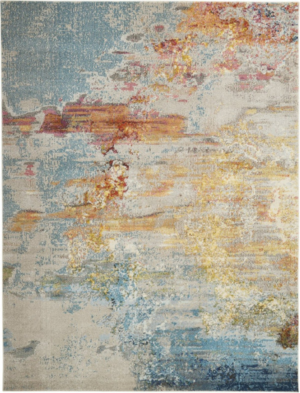 HomeRoots 12' Blue and Gray Abstract Power Loom Area Rug - Modern Design, Soft Comfort for Any Space 10' X 14' Rectangle 521899