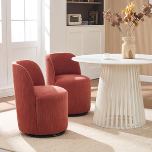 English Elm Set Swivel Barrel Accent Chair Armless Linen Upholstered Compact Seat for Dining Vanity Bedroom Orange W3244P454057