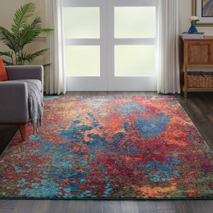 HomeRoots 8' Blue and Orange Abstract Power Loom Area Rug - Modern Design for Living Rooms and Home Offices 8' X 11' 521900