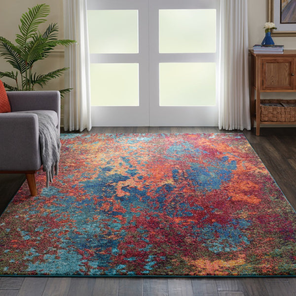 HomeRoots 8' Blue and Orange Abstract Power Loom Area Rug - Modern Design for Living Rooms and Home Offices 8' X 11' 521900