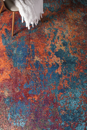 Homeroots 8' X 11' Blue And Orange Abstract Power Loom Area Rug  Polypropylene 521900