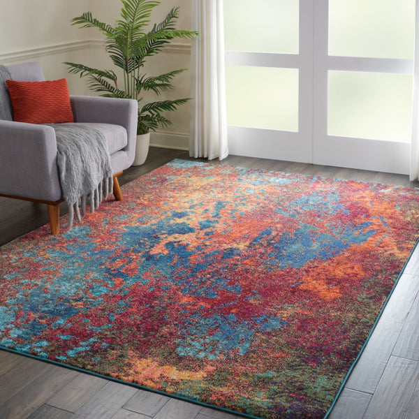 HomeRoots 8' Blue and Orange Abstract Power Loom Area Rug - Modern Design for Living Rooms and Home Offices 8' X 11' 521900