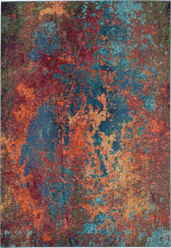 HomeRoots 8' Blue and Orange Abstract Power Loom Area Rug - Modern Design for Living Rooms and Home Offices 8' X 11' 521900