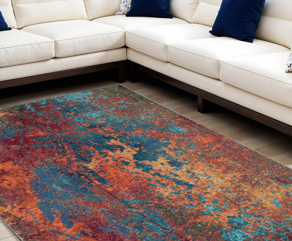 Homeroots 8' X 11' Blue And Orange Abstract Power Loom Area Rug  Polypropylene 521900