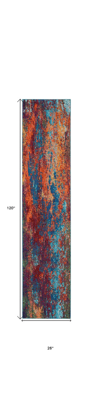 Homeroots 10' Blue And Orange Abstract Power Loom Runner Rug  Polypropylene 521901