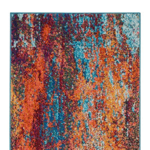 HomeRoots 10' Blue and Orange Abstract Power Loom Runner Rug - Modern Design for Hallways & Entryways Decor 521901