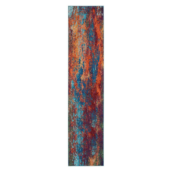 HomeRoots 10' Blue and Orange Abstract Power Loom Runner Rug - Modern Design for Hallways & Entryways Decor 521901