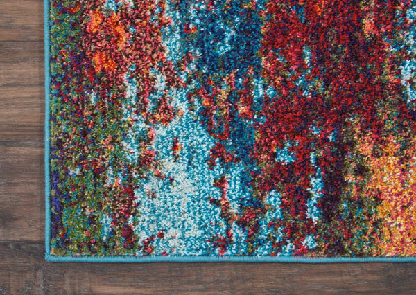 HomeRoots 10' Blue and Orange Abstract Power Loom Runner Rug - Modern Design for Hallways & Entryways Decor 521901