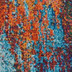 HomeRoots 10' Blue and Orange Abstract Power Loom Runner Rug - Modern Design for Hallways & Entryways Decor 521901