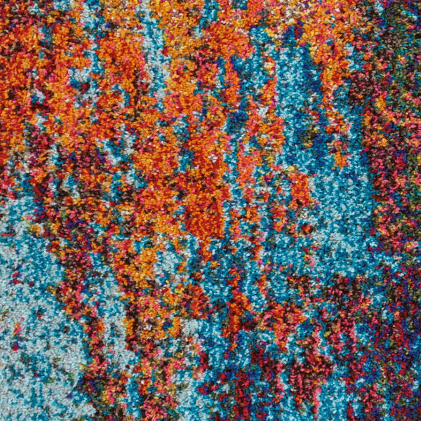 HomeRoots 10' Blue and Orange Abstract Power Loom Runner Rug - Modern Design for Hallways & Entryways Decor 521901