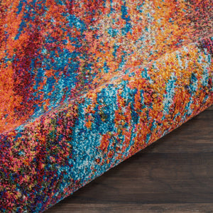 HomeRoots 10' Blue and Orange Abstract Power Loom Runner Rug - Modern Design for Hallways & Entryways Decor 521901