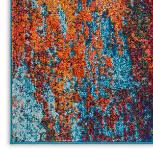 HomeRoots 10' Blue and Orange Abstract Power Loom Runner Rug - Modern Design for Hallways & Entryways Decor 521901