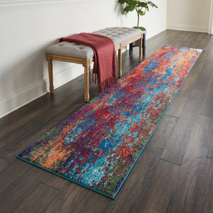 HomeRoots 10' Blue and Orange Abstract Power Loom Runner Rug - Modern Design for Hallways & Entryways Decor 521901