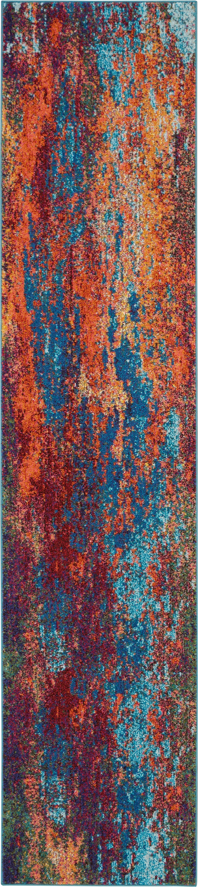 Homeroots 10' Blue And Orange Abstract Power Loom Runner Rug  Polypropylene 521901