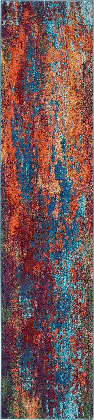Homeroots 10' Blue And Orange Abstract Power Loom Runner Rug  Polypropylene 521901