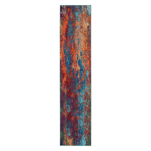 HomeRoots 10' Blue and Orange Abstract Power Loom Runner Rug - Modern Design for Hallways & Entryways Decor 521901