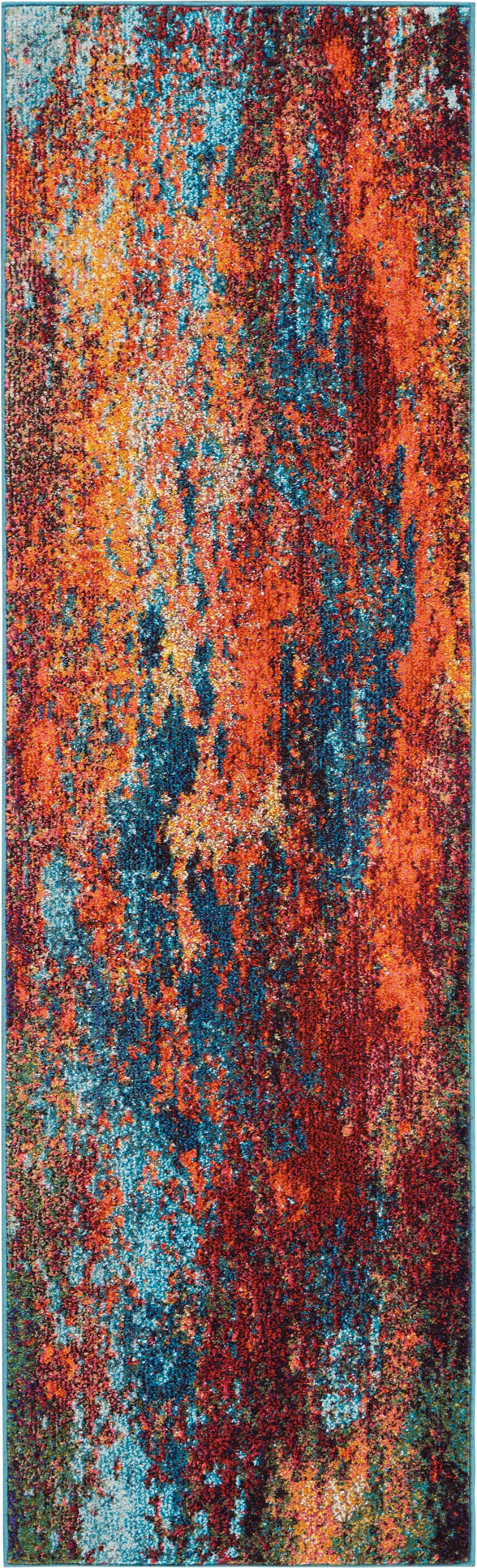 Homeroots 12' Runner Blue And Orange Abstract Power Loom Runner Rug  Polypropylene 521902