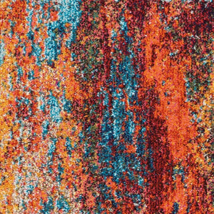 HomeRoots 12' Stunning Blue and Orange Abstract Runner Rug - Durable, Stylish, Easy Care for Modern Spaces! 521902