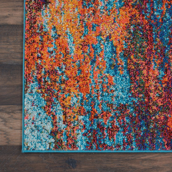 HomeRoots 12' Stunning Blue and Orange Abstract Runner Rug - Durable, Stylish, Easy Care for Modern Spaces! 521902