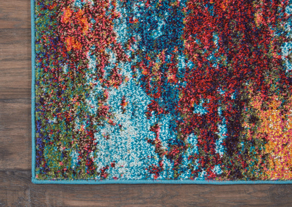 Homeroots 12' Runner Blue And Orange Abstract Power Loom Runner Rug  Polypropylene 521902