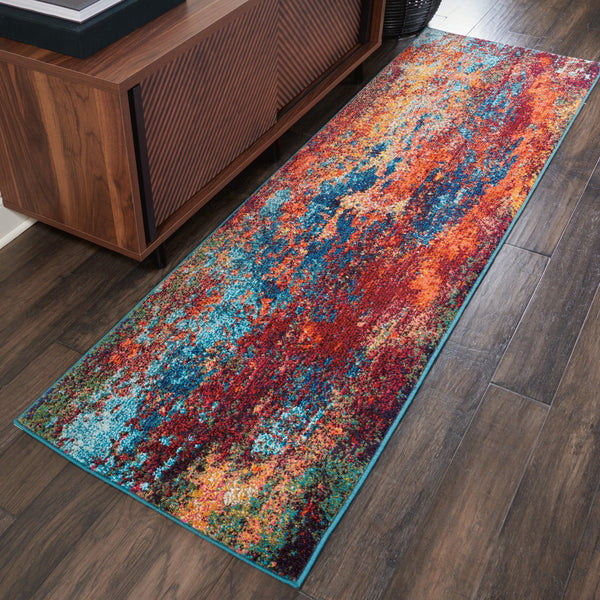 Homeroots 12' Runner Blue And Orange Abstract Power Loom Runner Rug  Polypropylene 521902
