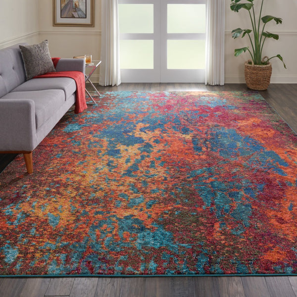 HomeRoots 8' Blue and Orange Abstract Power Loom Area Rug - Modern Design for Living Rooms and Home Offices 10' X 14' 521903