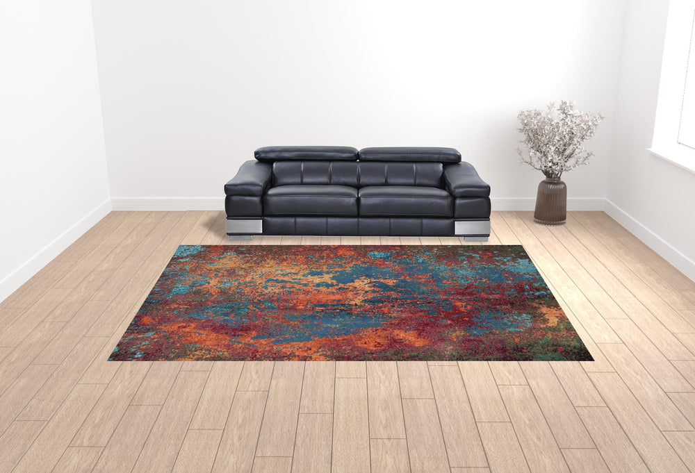 Homeroots 10' X 14' Blue And Orange Abstract Power Loom Area Rug  Polypropylene 521903