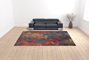 Homeroots 10' X 14' Blue And Orange Abstract Power Loom Area Rug  Polypropylene 521903
