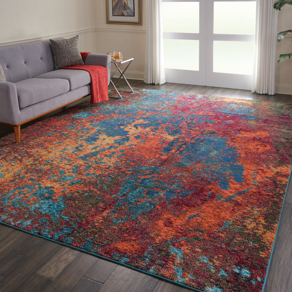 Homeroots 10' X 14' Blue And Orange Abstract Power Loom Area Rug  Polypropylene 521903