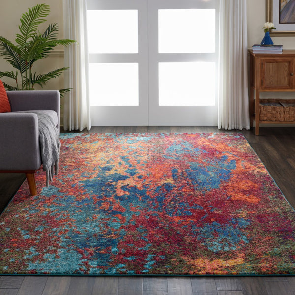 HomeRoots 8' Blue and Orange Abstract Power Loom Area Rug - Modern Design for Living Rooms and Home Offices 7' X 10' 521904