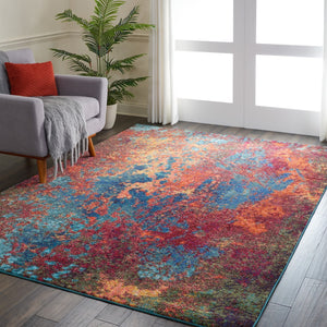 HomeRoots 8' Blue and Orange Abstract Power Loom Area Rug - Modern Design for Living Rooms and Home Offices 7' X 10' 521904