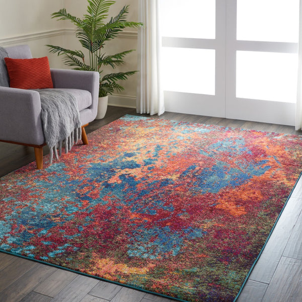 HomeRoots 8' Blue and Orange Abstract Power Loom Area Rug - Modern Design for Living Rooms and Home Offices 7' X 10' 521904