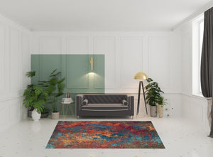 HomeRoots 8' Blue and Orange Abstract Power Loom Area Rug - Modern Design for Living Rooms and Home Offices 7' X 10' 521904