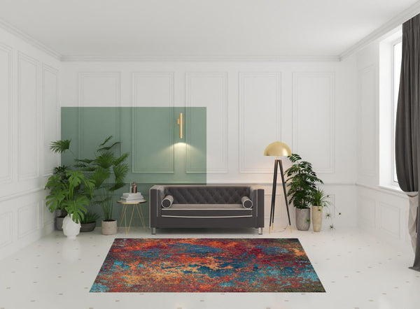 HomeRoots 8' Blue and Orange Abstract Power Loom Area Rug - Modern Design for Living Rooms and Home Offices 7' X 10' 521904