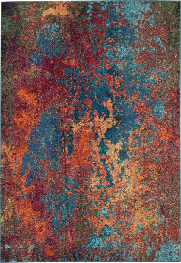 HomeRoots 8' Blue and Orange Abstract Power Loom Area Rug - Modern Design for Living Rooms and Home Offices 7' X 10' 521904