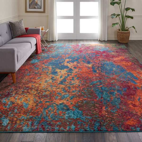 HomeRoots 8' Blue and Orange Abstract Power Loom Area Rug - Modern Design for Living Rooms and Home Offices 9' X 12' 521905