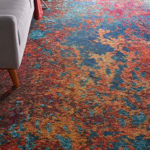 HomeRoots 8' Blue and Orange Abstract Power Loom Area Rug - Modern Design for Living Rooms and Home Offices 9' X 12' 521905