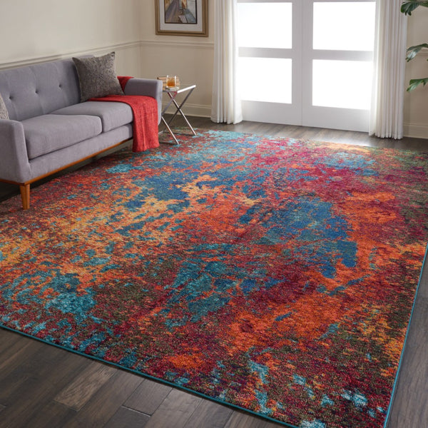 HomeRoots 8' Blue and Orange Abstract Power Loom Area Rug - Modern Design for Living Rooms and Home Offices 9' X 12' 521905