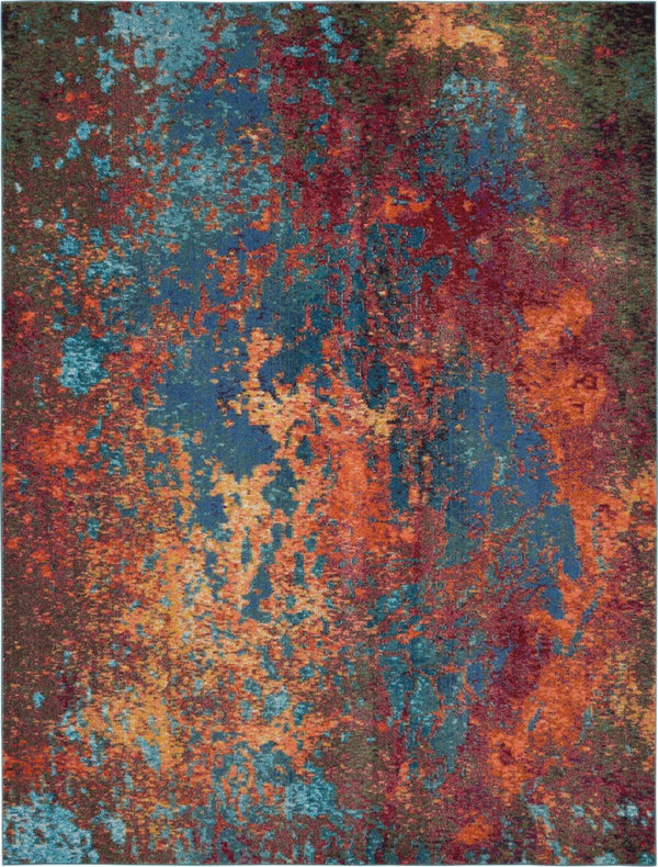 HomeRoots 8' Blue and Orange Abstract Power Loom Area Rug - Modern Design for Living Rooms and Home Offices 9' X 12' 521905