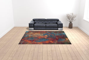 Homeroots 9' X 12' Blue And Orange Abstract Power Loom Area Rug  Polypropylene 521905