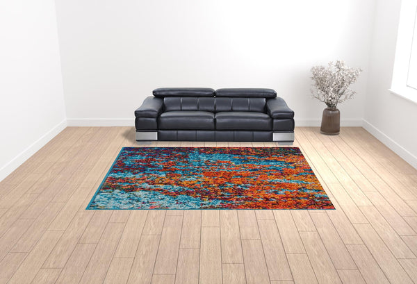 Homeroots 9' X 12' Blue And Orange Abstract Power Loom Area Rug  Polypropylene 521905