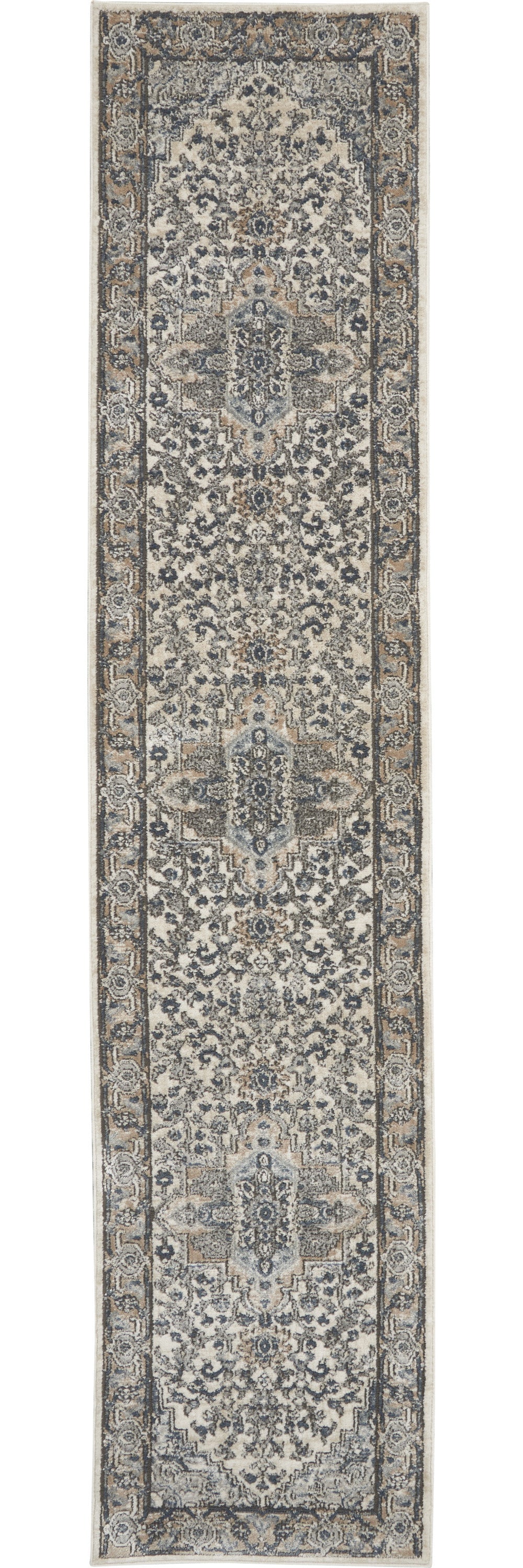 Homeroots 12' Gray And Ivory Medallion Power Loom Runner Rug  Polypropylene,Polyester 521917
