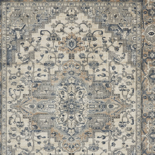 Homeroots 7' X 10' Ivory Floral Power Loom Area Rug  Polypropylene 521918