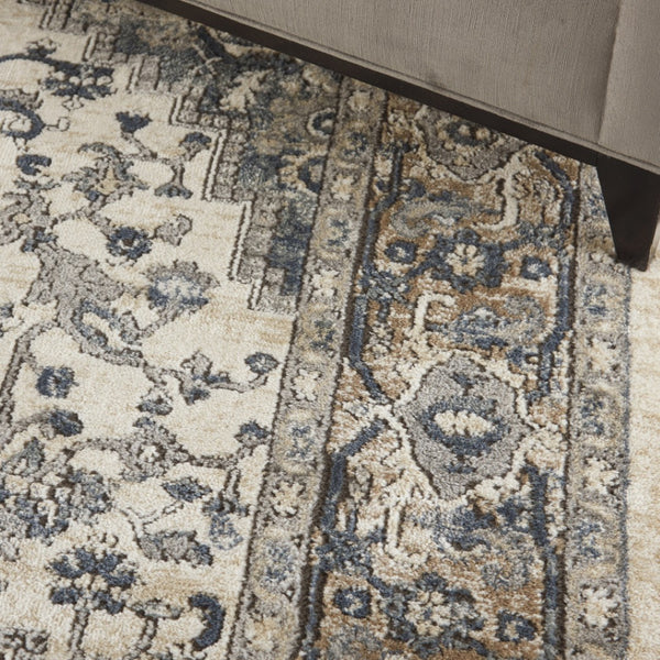 HomeRoots 7' Ivory Floral Power Loom Area Rug - Elegant Design for Living Room, Bedroom & High-Traffic Areas 6' X 9' 521919