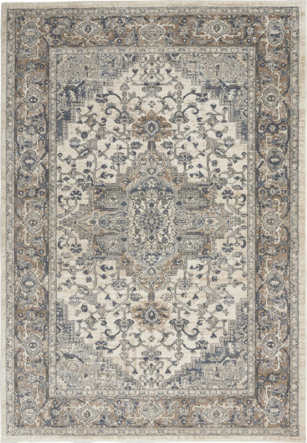 HomeRoots 7' Ivory Floral Power Loom Area Rug - Elegant Design for Living Room, Bedroom & High-Traffic Areas 6' X 9' 521919