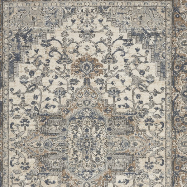 HomeRoots 7' Ivory Floral Power Loom Area Rug - Elegant Design for Living Room, Bedroom & High-Traffic Areas 6' X 9' 521919
