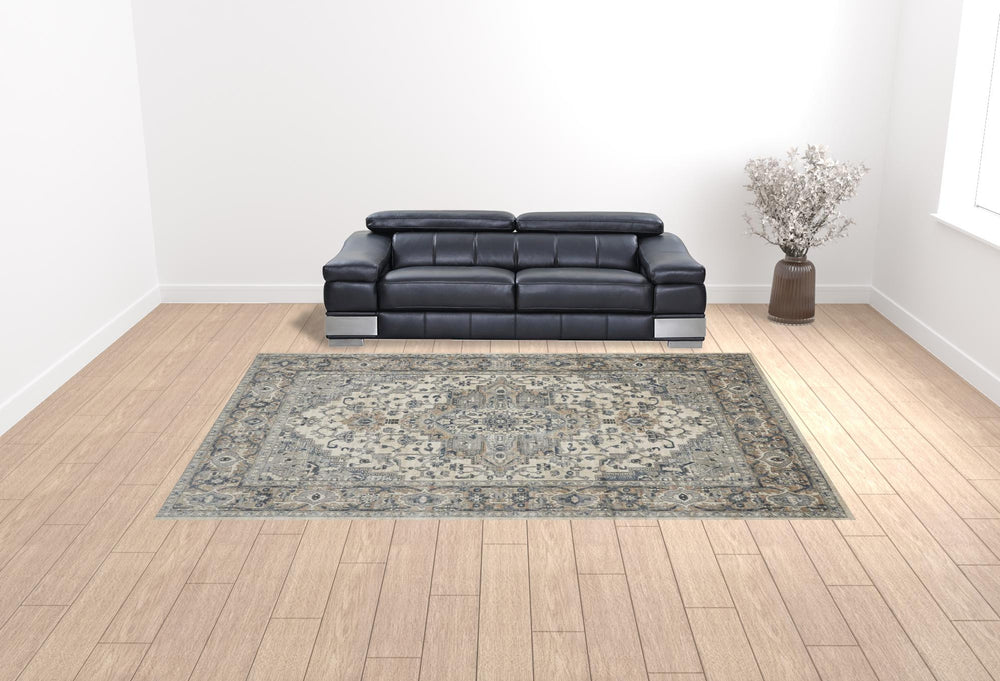 Homeroots 10' X 14' Ivory Floral Power Loom Area Rug  Polypropylene 521921